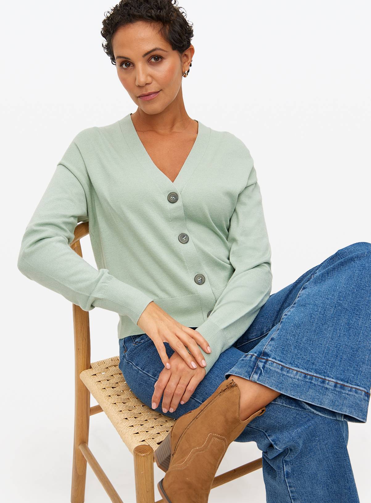 Pale Green Soft Touch V Neck Cardigan 18 - Image 1